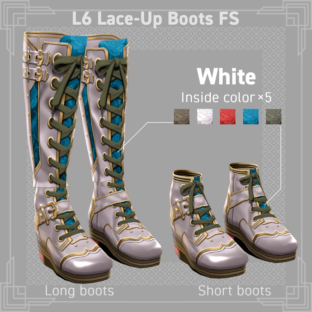 VRoid正式版対応☆★L6 Lace-Up Boots FS《全50種類/All 50 types》★☆試着有【VroidStudio正式版、β版両対応テクスチャ】