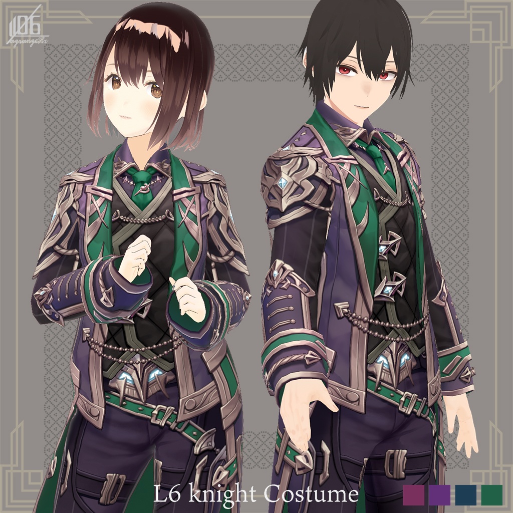 4/16グリーン追加☆★L6 knight costume ★☆(カラー×4+発光パーツ有り)【VroidStudio用正式版用衣装テクスチャ】