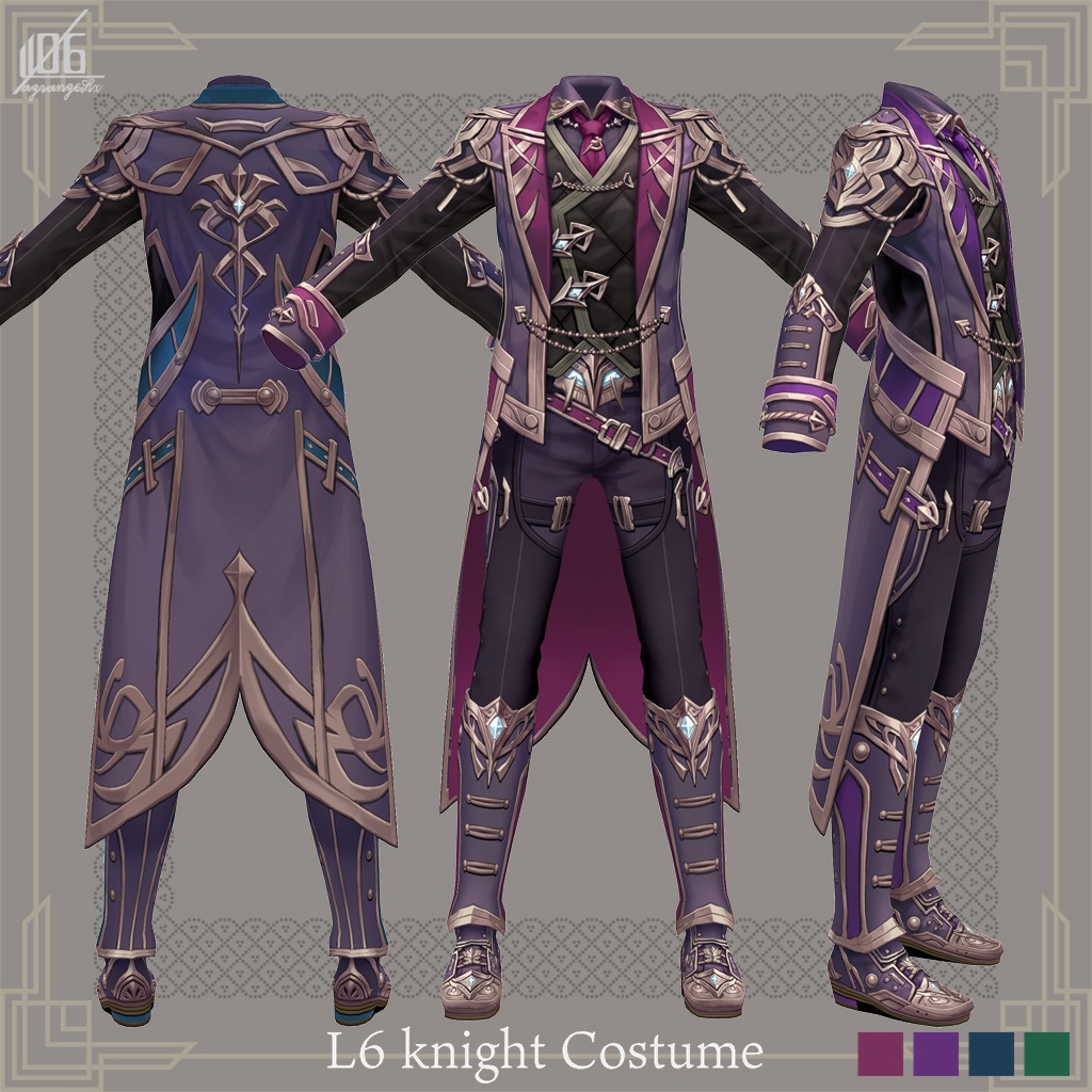 4/16グリーン追加☆★L6 knight costume ★☆(カラー×4+発光パーツ有り)【VroidStudio用正式版用衣装テクスチャ】