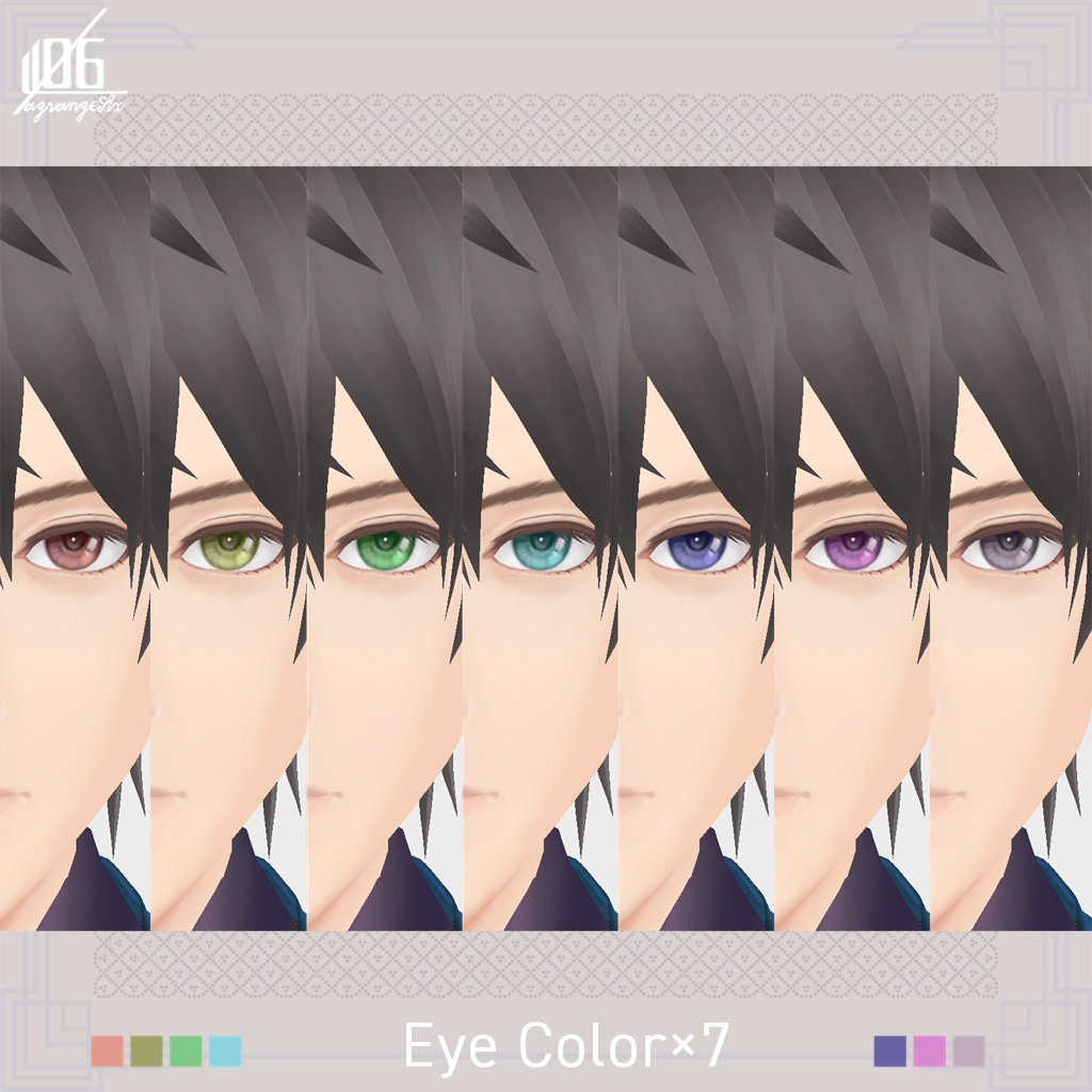 VRoid正式版☆★L6 フェイススキン3(男性用)瞳7色、耳描写有/Face Skin male 3+α★☆【VroidStudio texture「Face Skin」】