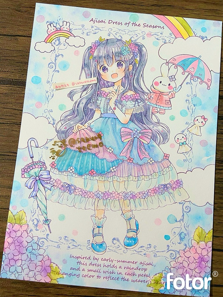 【原画】B5　あじさいドレス（青）