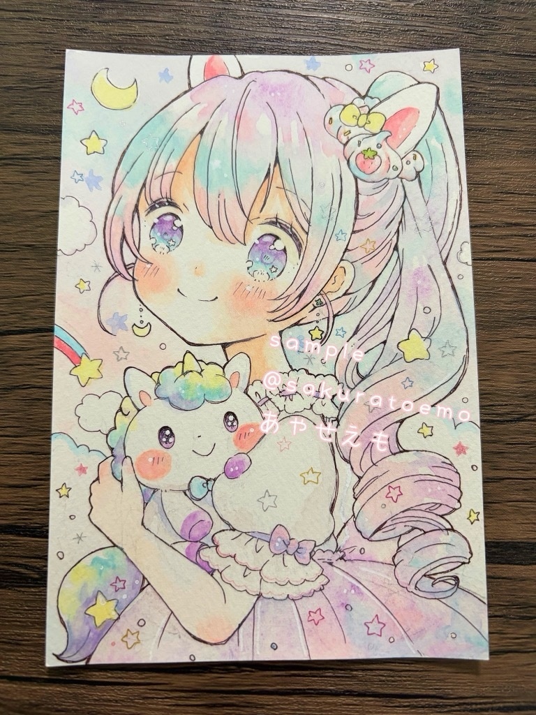 【原画】はがきサイズ　ユニコーンちゃん