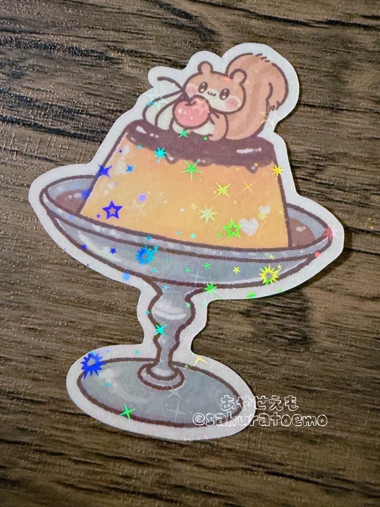 ホログラムステッカー　りすとプリン