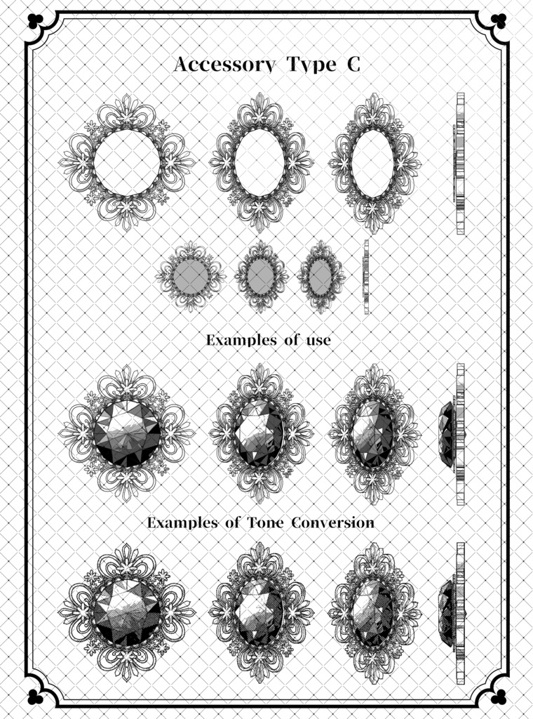 ウェブトゥーンに適した多角度アクセサリーカスタム作成キット【モノクロ版】