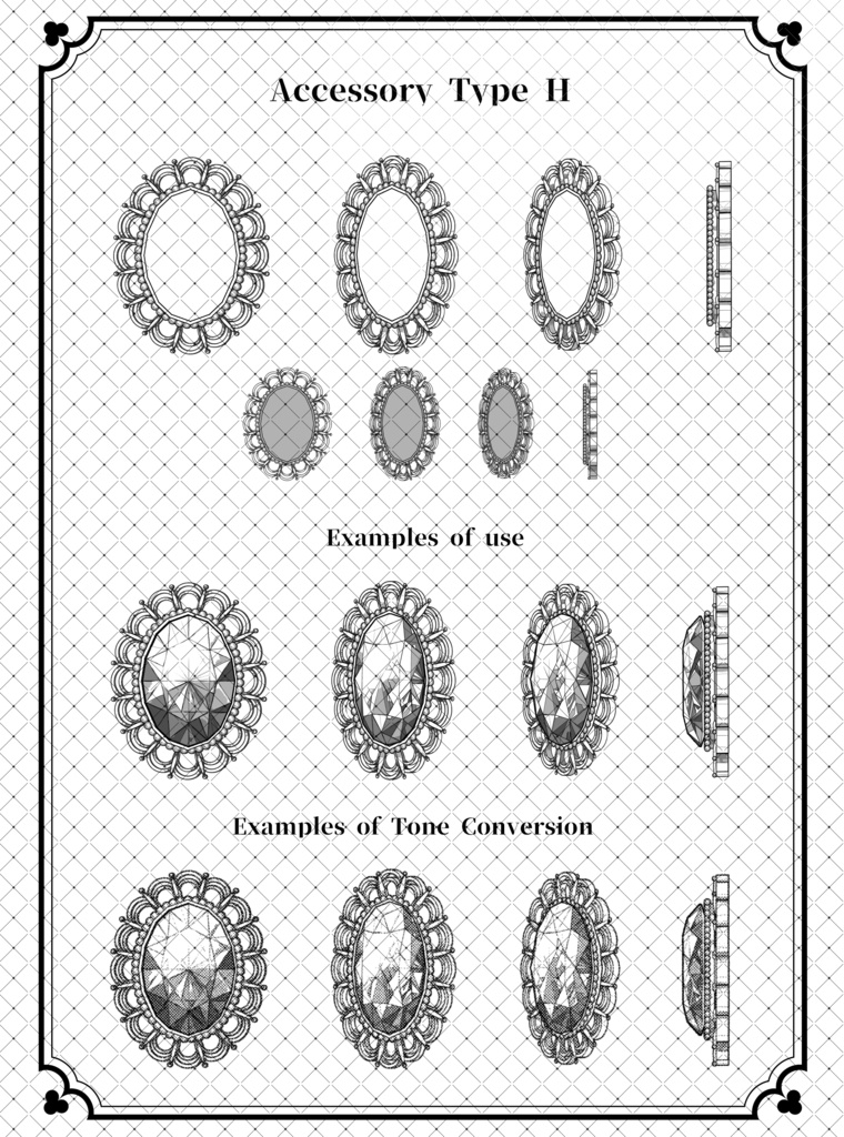 ウェブトゥーンに適した多角度アクセサリーカスタム作成キット【モノクロ版】