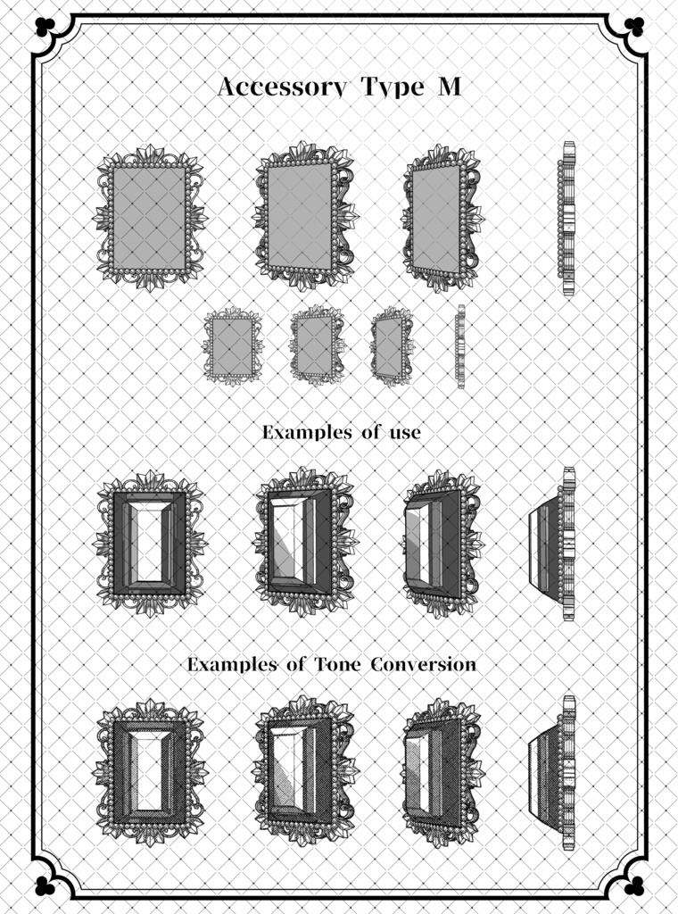 ウェブトゥーンに適した多角度アクセサリーカスタム作成キット【モノクロ版】