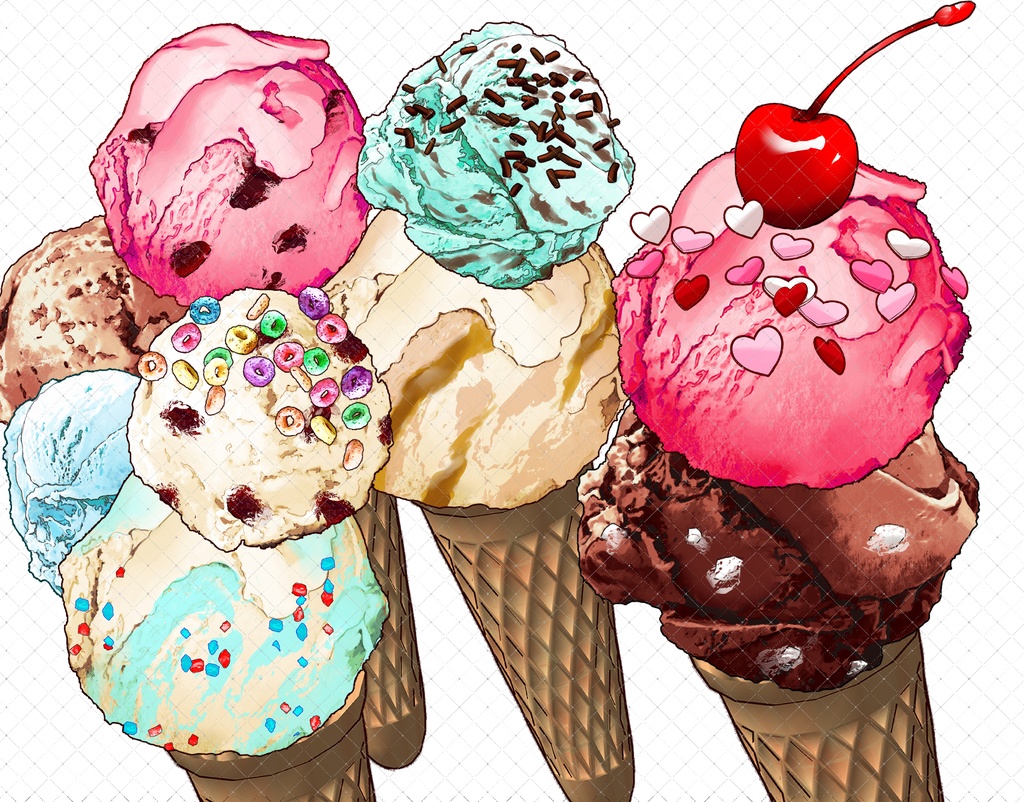 アイスクリーム+トッピング(全フレーバー)79本+3Dコーン