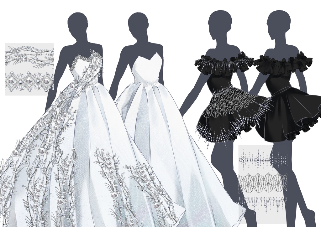 ビジュー刺繍 装飾ブラシパック2