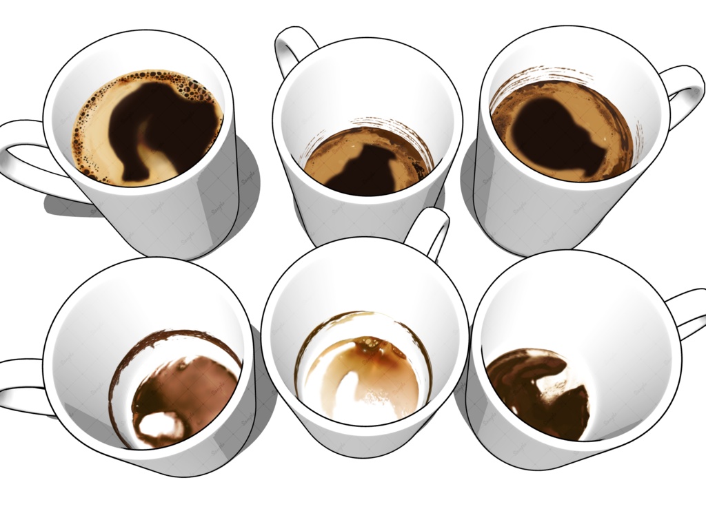 絵のような3Dコーヒー、ラテ、ココア、抹茶―ブラシ・画像