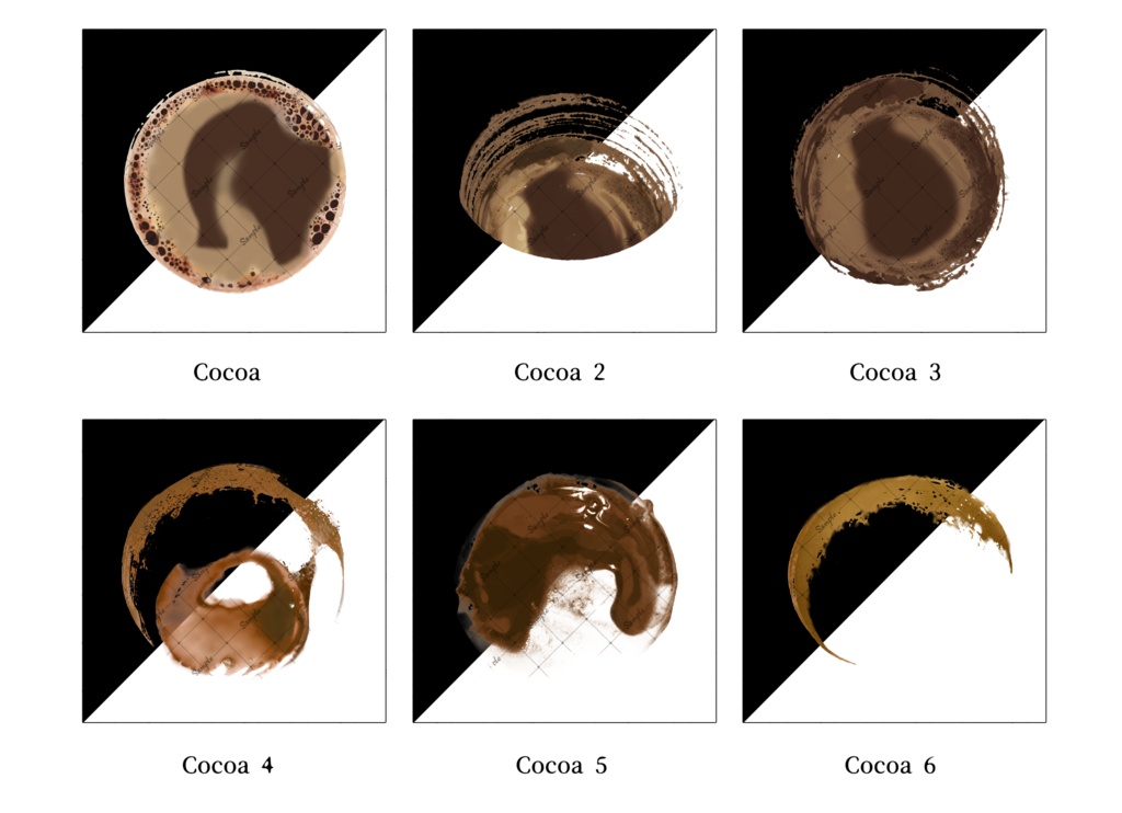 絵のような3Dコーヒー、ラテ、ココア、抹茶―ブラシ・画像