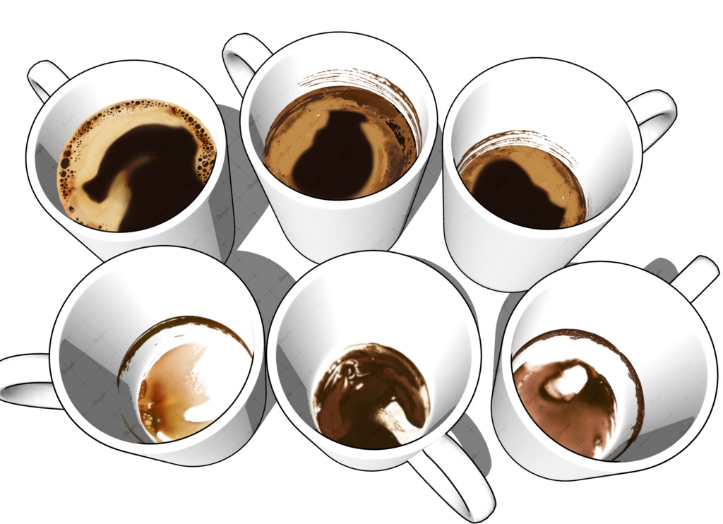 絵のような3Dコーヒー、ラテ、ココア、抹茶―ブラシ・画像