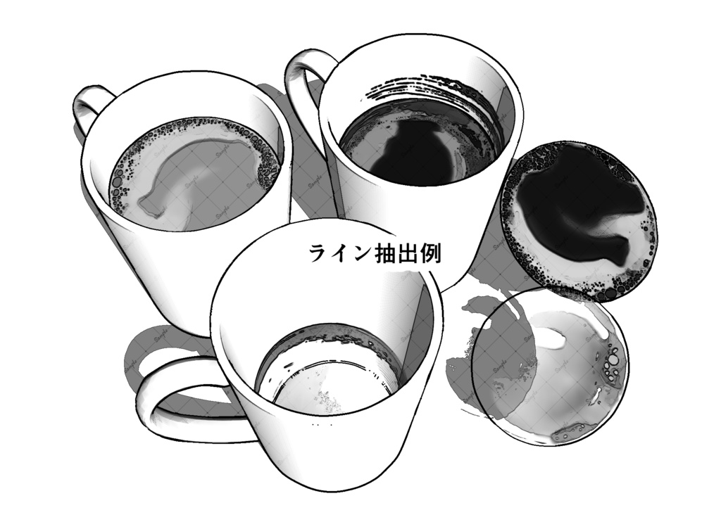絵のような3Dコーヒー、ラテ、ココア、抹茶―ブラシ・画像