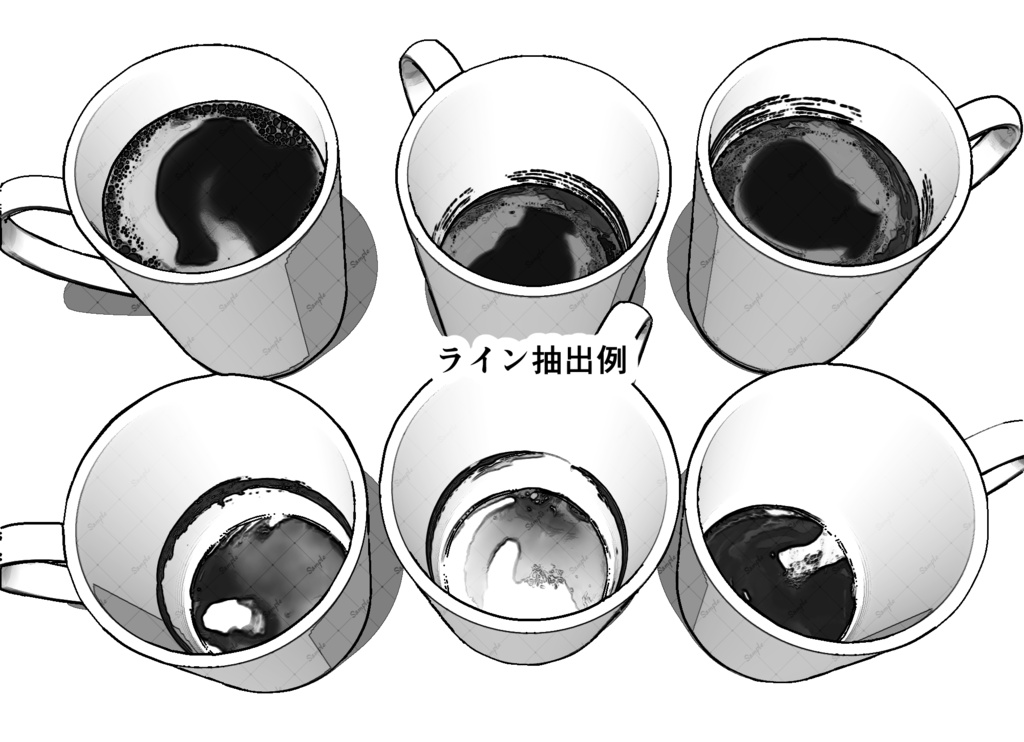 絵のような3Dコーヒー、ラテ、ココア、抹茶―ブラシ・画像