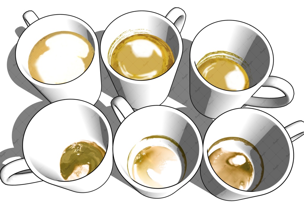 絵のような3Dコーヒー、ラテ、ココア、抹茶―ブラシ・画像