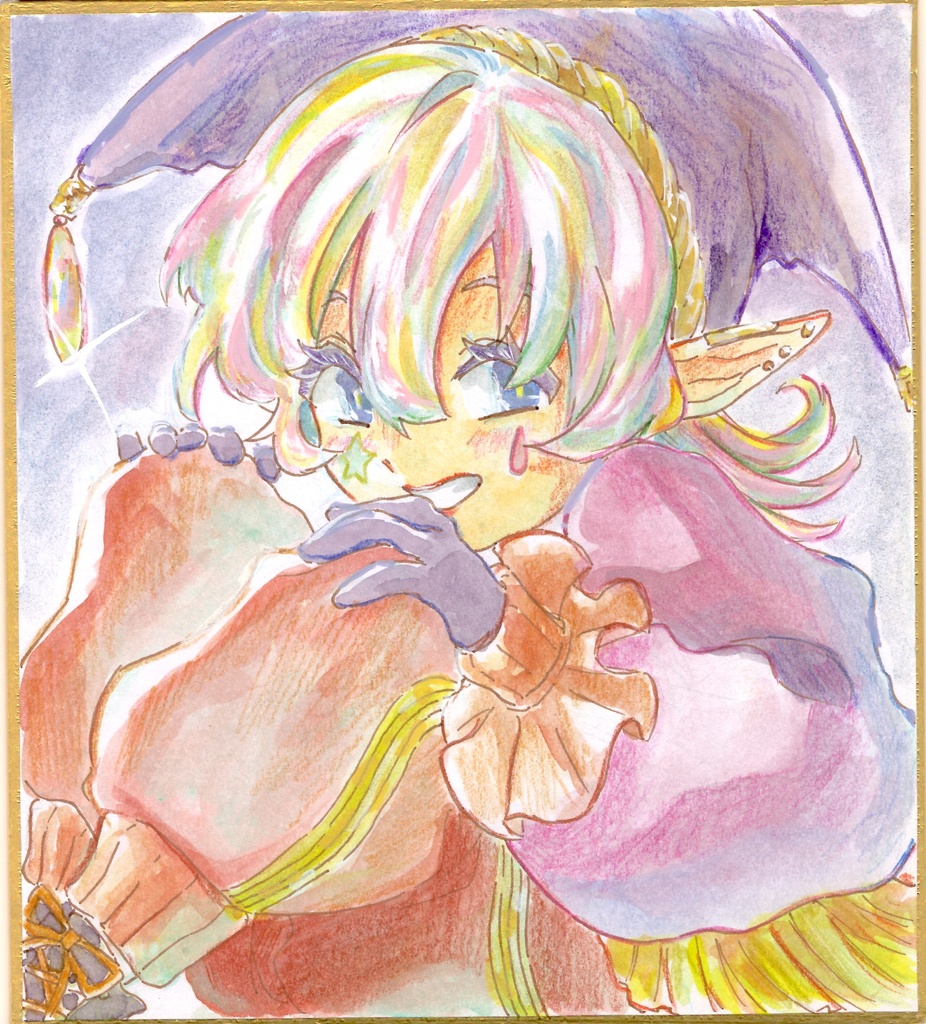 【宝石たちのおめかし】オパール：ミニ原画色紙（13.5cm*12cm）