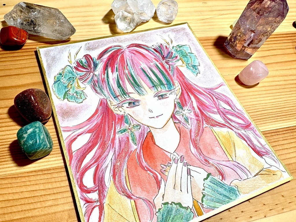 【宝石たちのおめかし】ガーネット:ミニ原画色紙(13.5cm*12cm)