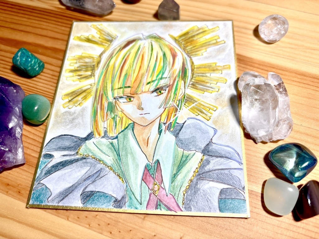 【宝石たちのおめかし】スフェーン:ミニ原画色紙(13.5cm*12cm)