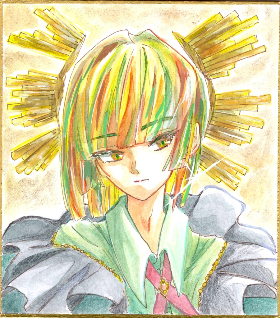 【宝石たちのおめかし】スフェーン：ミニ原画色紙（13.5cm*12cm）