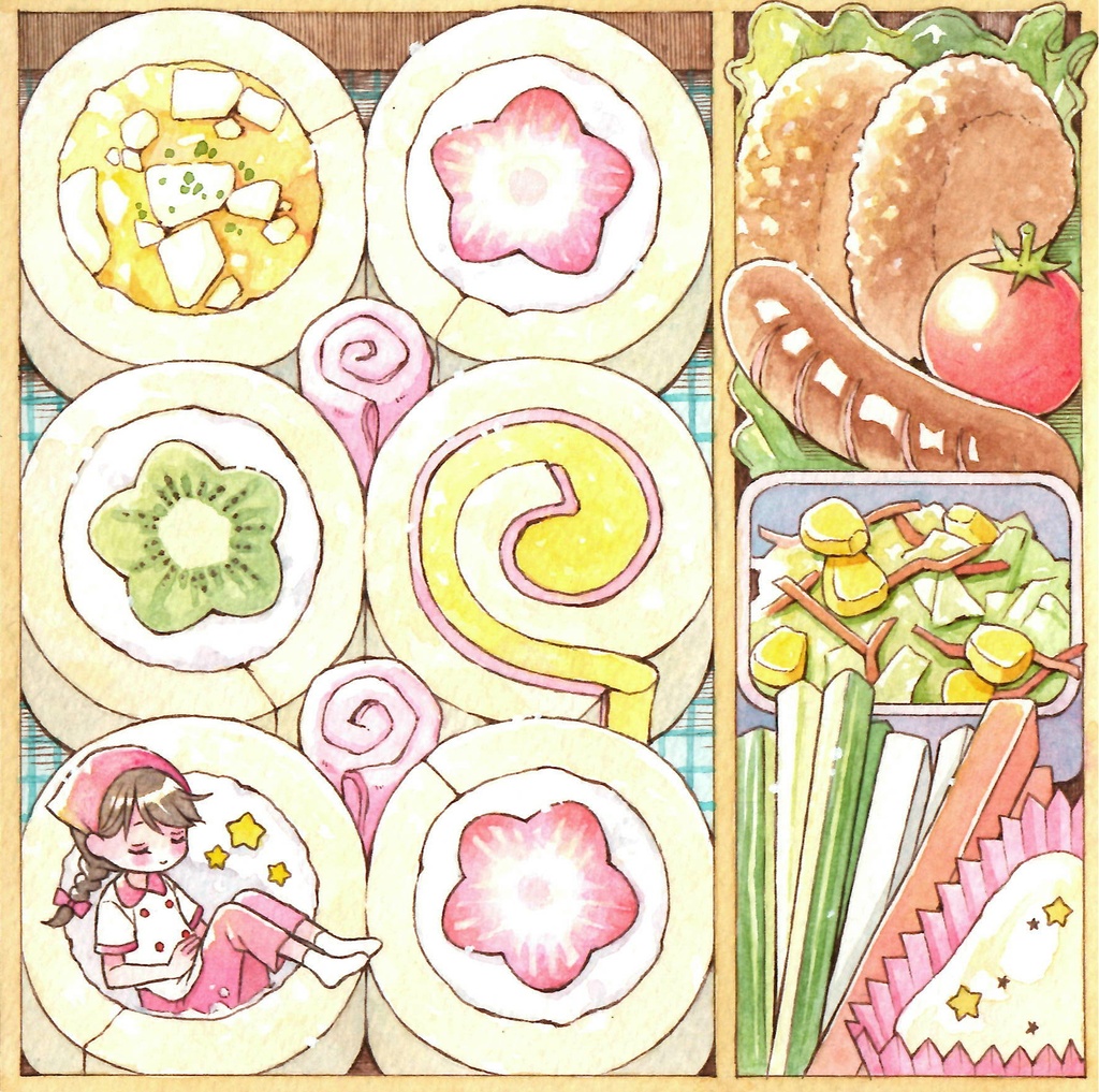 原画「たんぽぽパン　お花見バスケット」