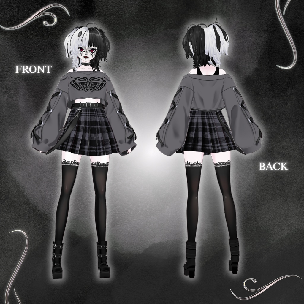 Noir Gothic Streatwear Clothing - Vroid,Vtuber,Vrchat
