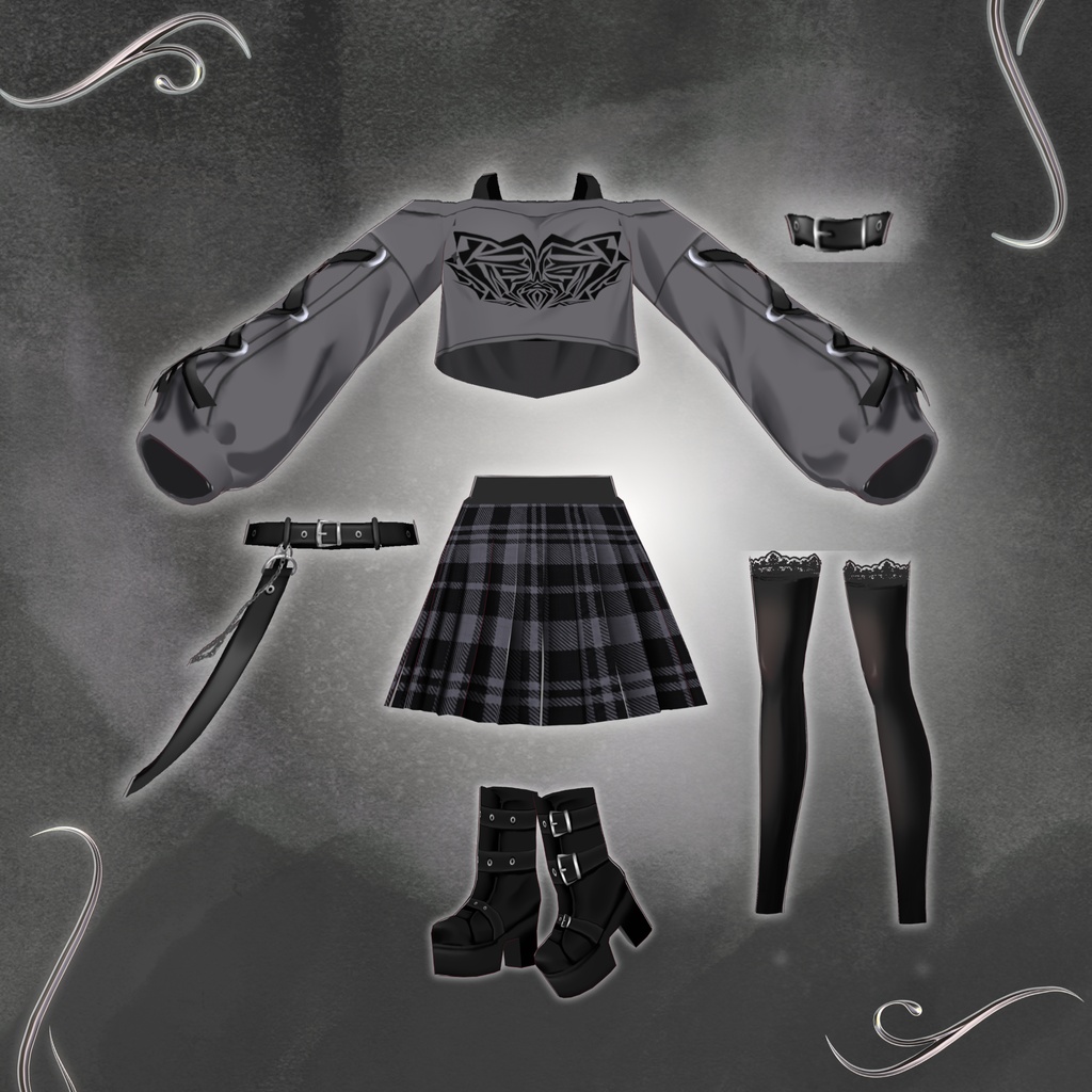 Noir Gothic Streatwear Clothing - Vroid,Vtuber,Vrchat