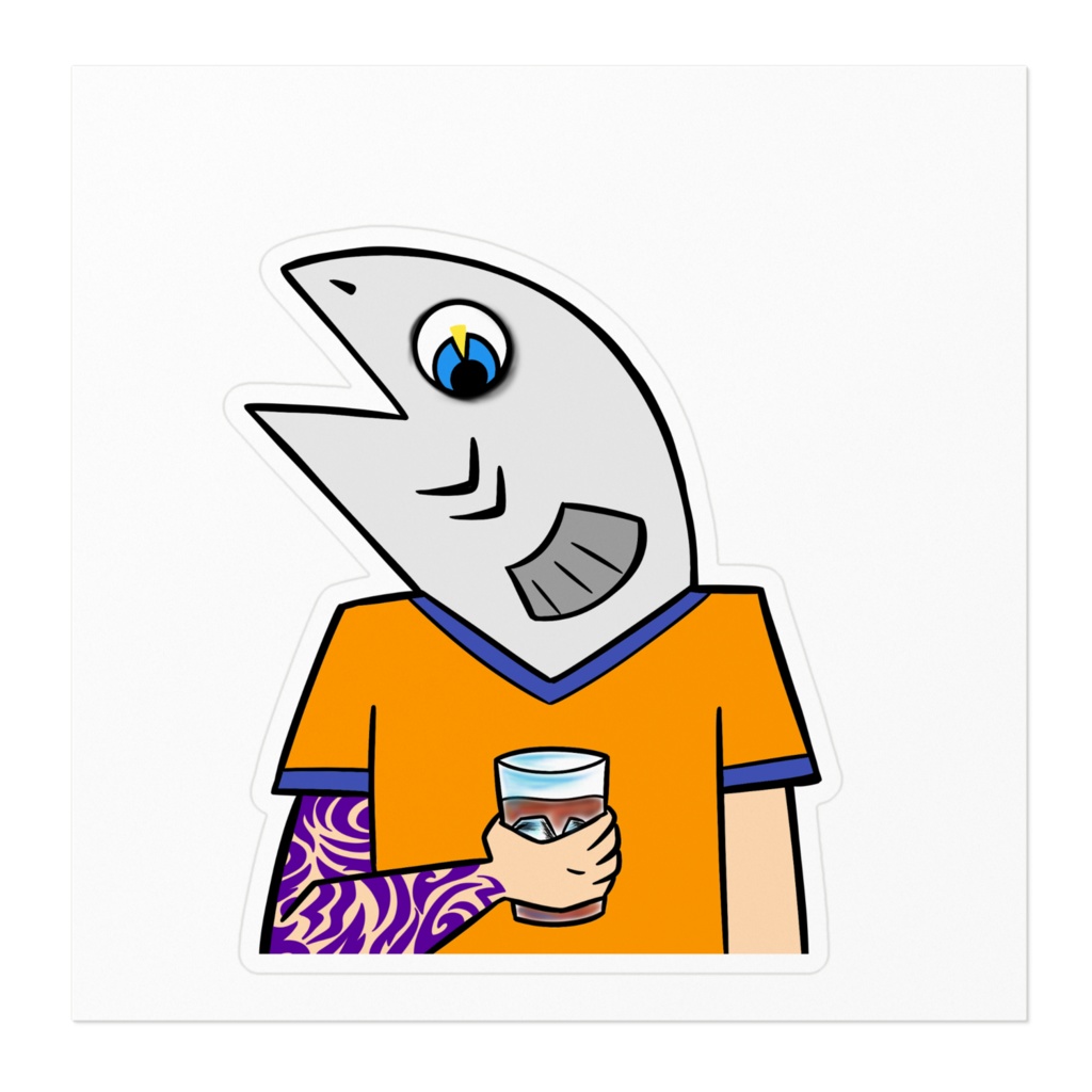 魚男とハイボールのステッカー