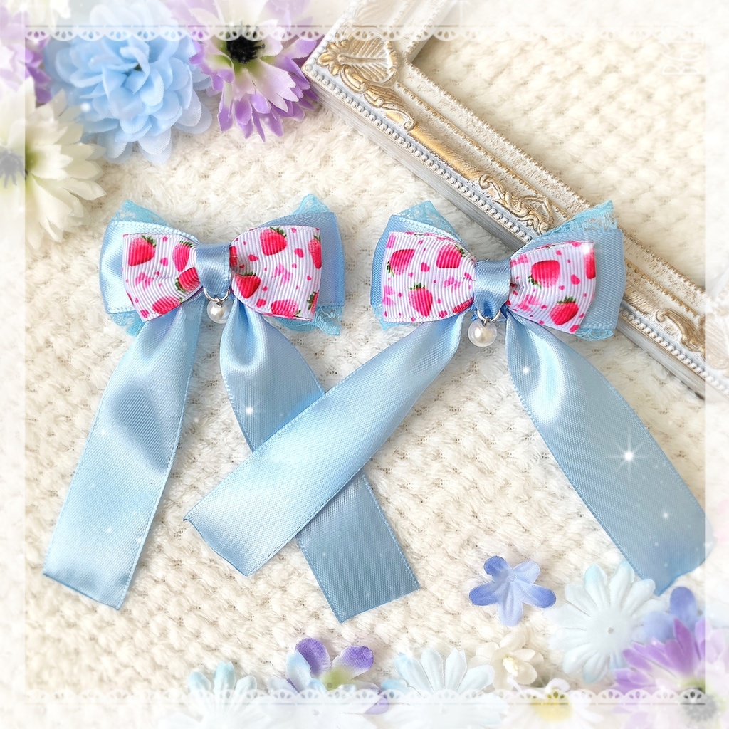 ヘアメイク ヘアメ リボン ヘアクリップ 苺 水色 すとぷり