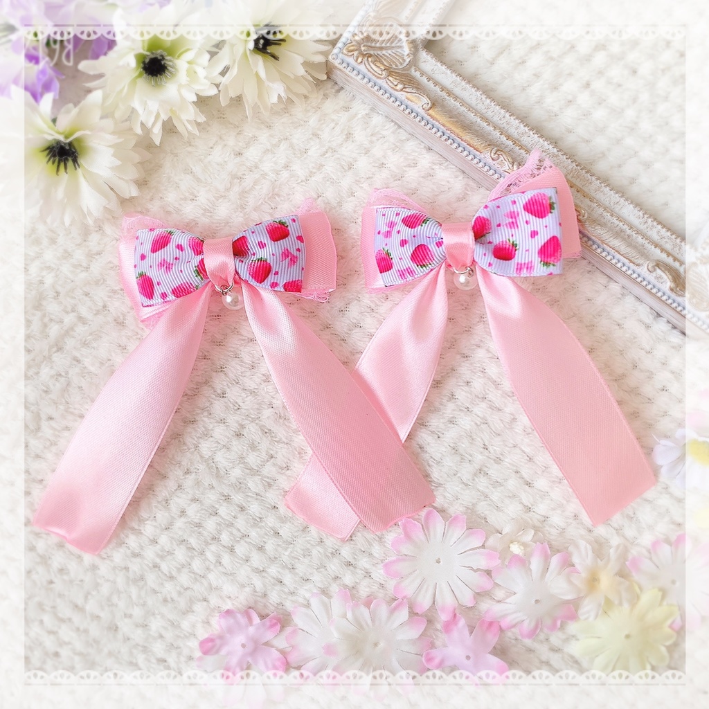 ヘアメイク ヘアメ リボン ヘアクリップ 苺 ピンク すとぷり