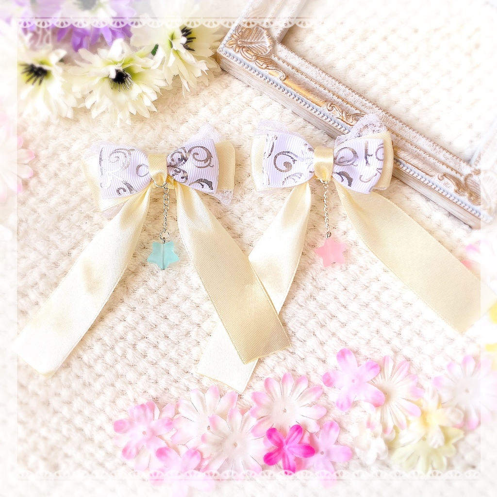 ヘアメイク ヘアメ リボン ヘアクリップ ホワイト アイボリー 白