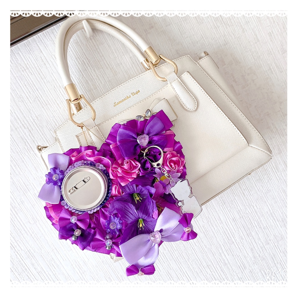 痛ロゼット パープル 紫 ハート型ロゼット バックチャーム 痛バ