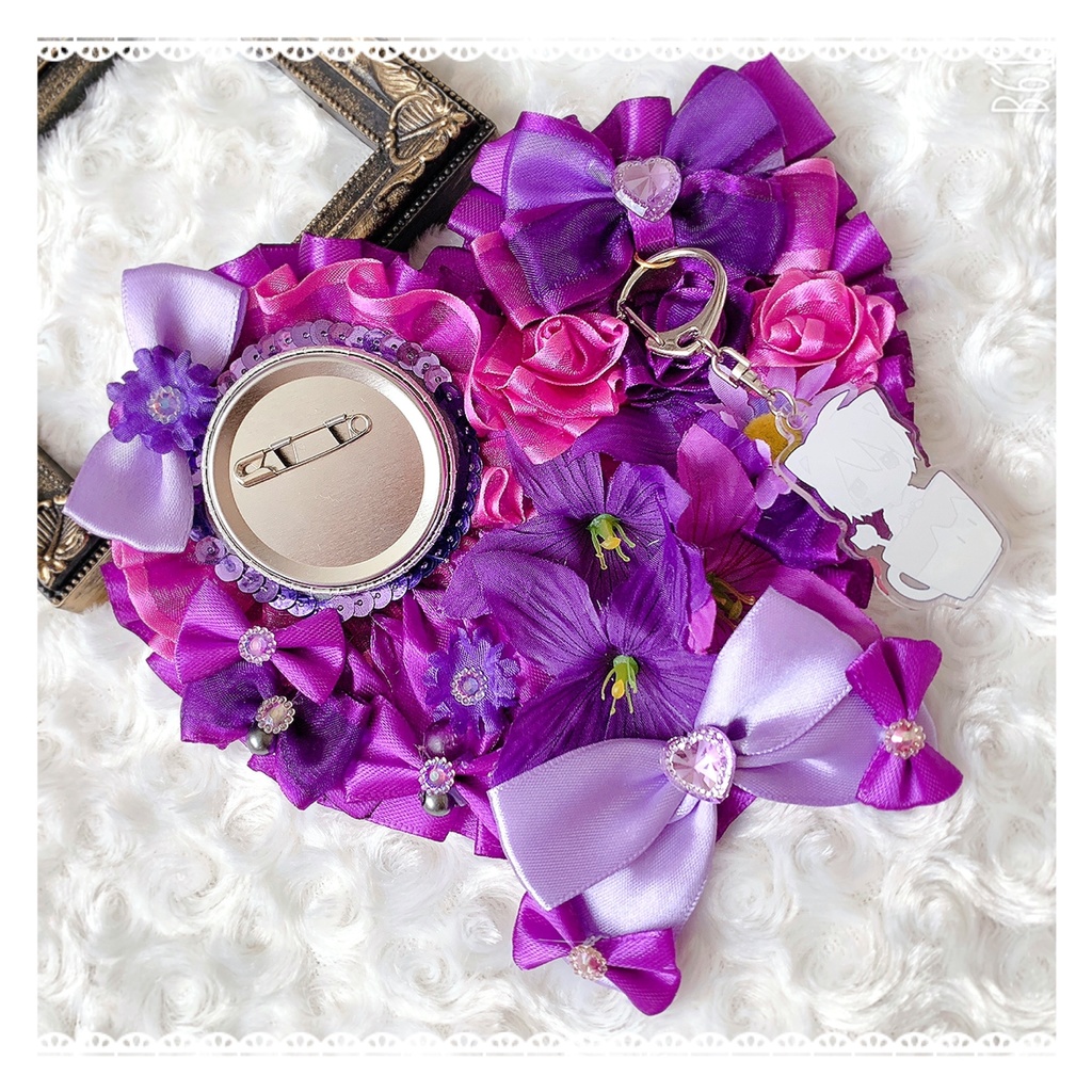 痛ロゼット パープル 紫 ハート型ロゼット バックチャーム 痛バ