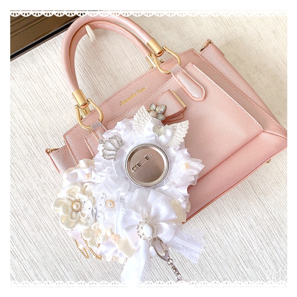 痛ロゼット 白 ホワイト ハート型ロゼット バックチャーム 痛バ