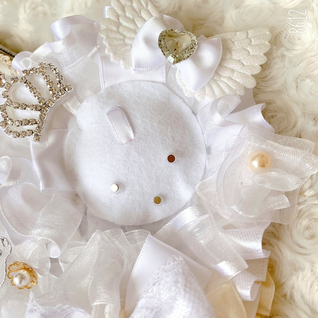 痛ロゼット 白 ホワイト ハート型ロゼット バックチャーム 痛バ