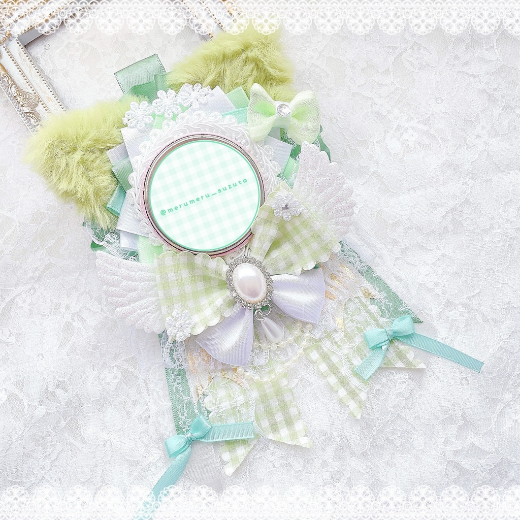 痛ロゼット 黄緑 緑 グリーン ミルク猫ちゃん モコモコ猫耳付き 🐱💚