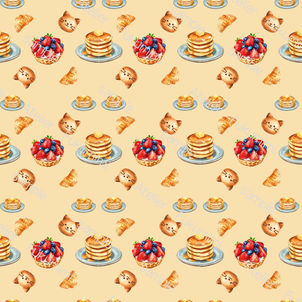 デジタルペーパー スウィーツ柄×パン柄 7色セット 2000×2000px