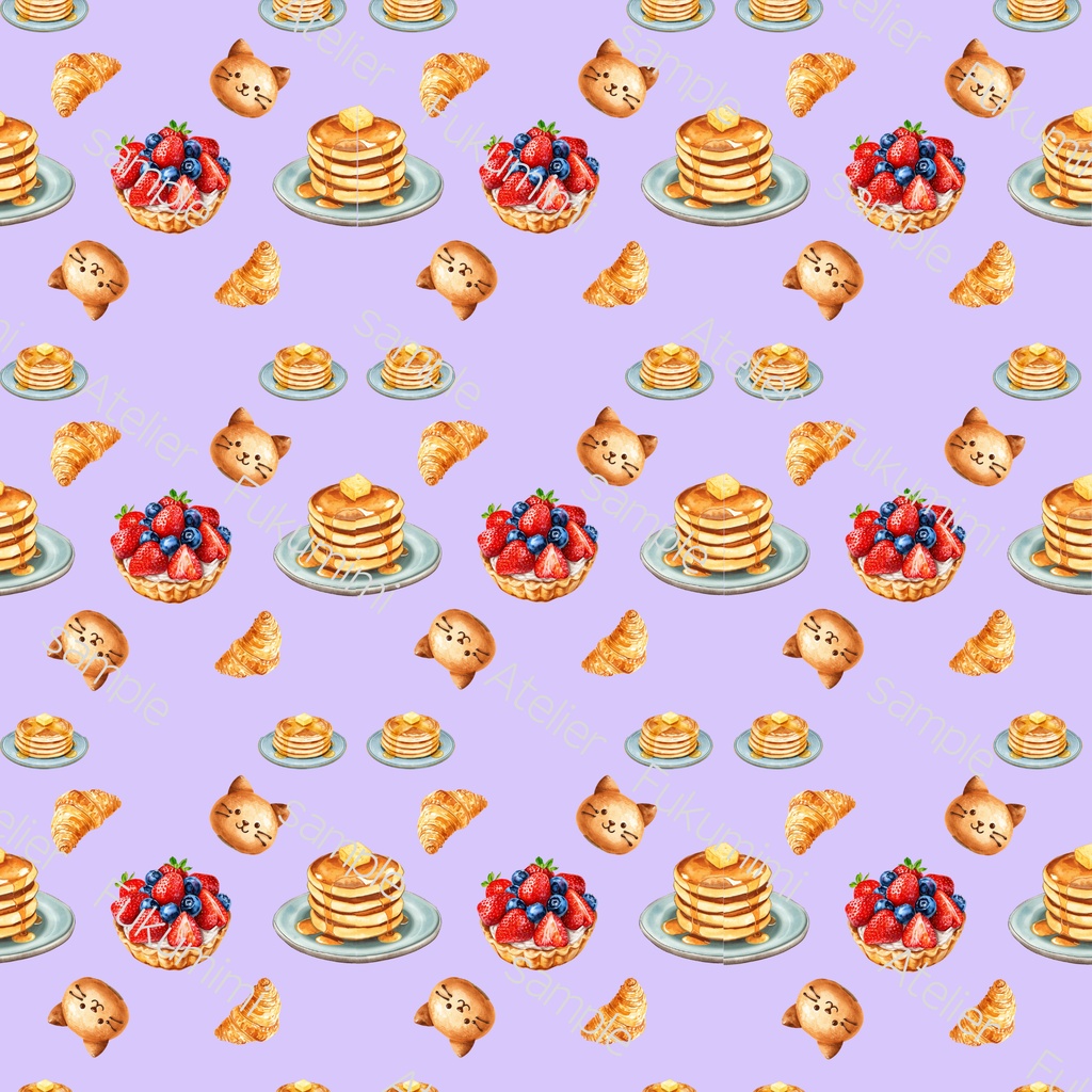 デジタルペーパー スウィーツ柄×パン柄 7色セット 2000×2000px