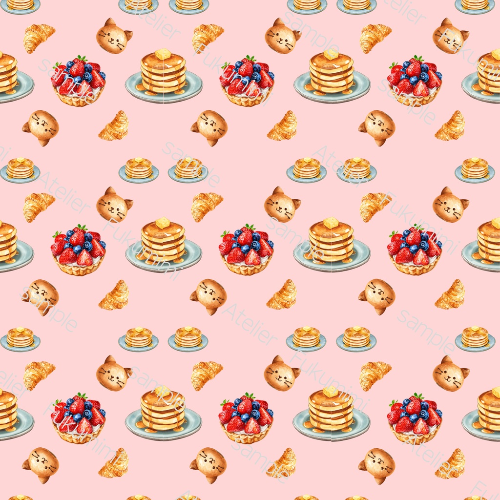 デジタルペーパー スウィーツ柄×パン柄 7色セット 2000×2000px