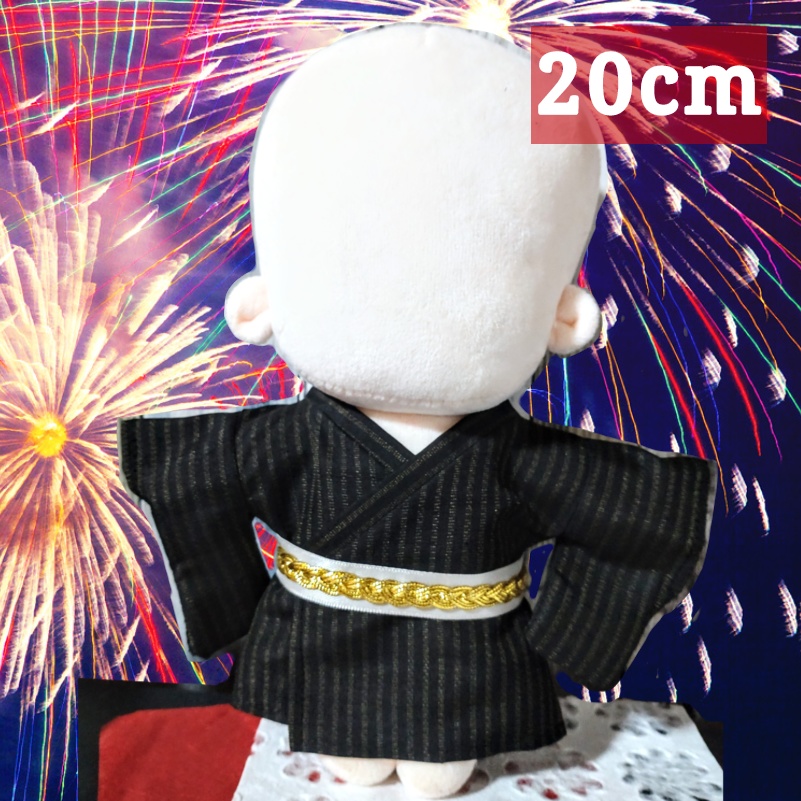 ◆黒金縞 20cm 浴衣 着物 軽装 ぬい服