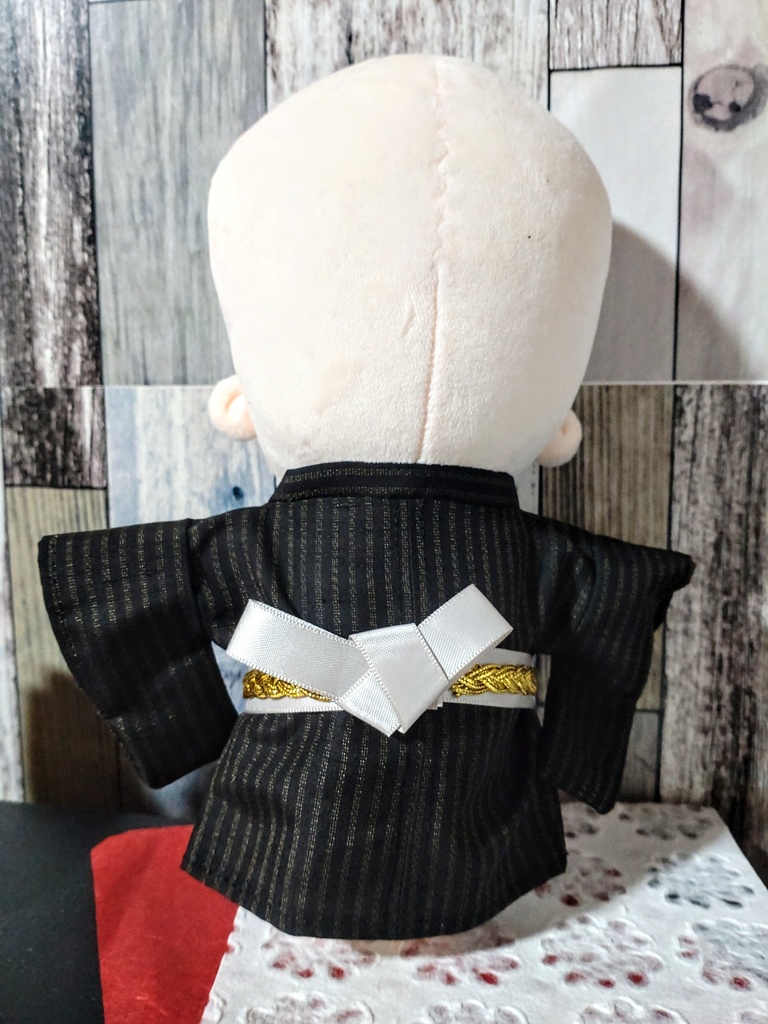 ◆黒金縞 20cm 浴衣 着物 軽装 ぬい服