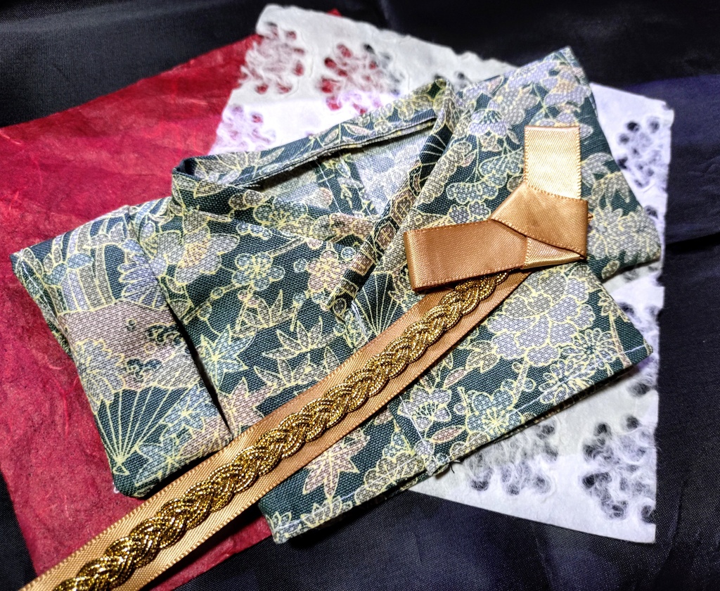 ◎20cm ぬい服 浴衣 軽装 和服 浴衣/緑金 ぬいぐるみ服