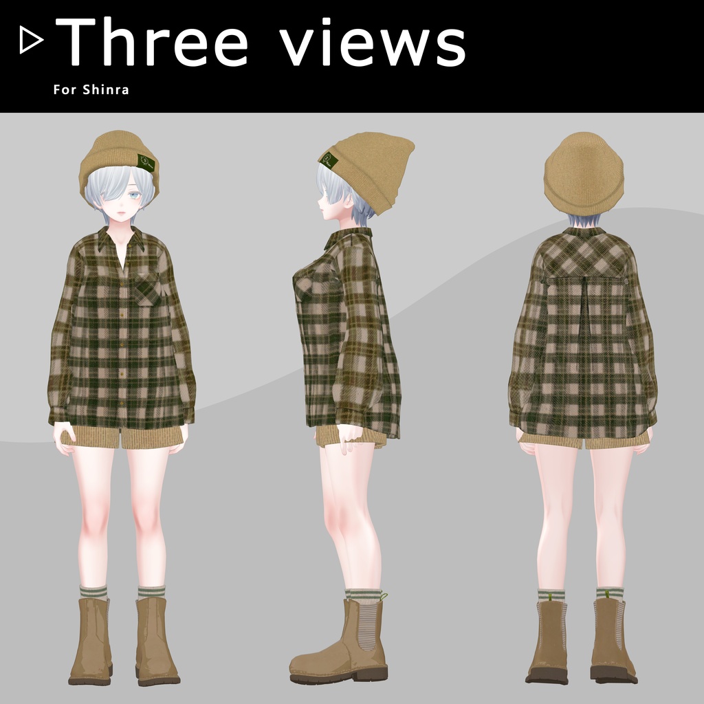 【8アバター対応】ネルシャツ着回しコーデ|リアクロカジュアルセット / Flannel Shirt Outfit【VRChat】