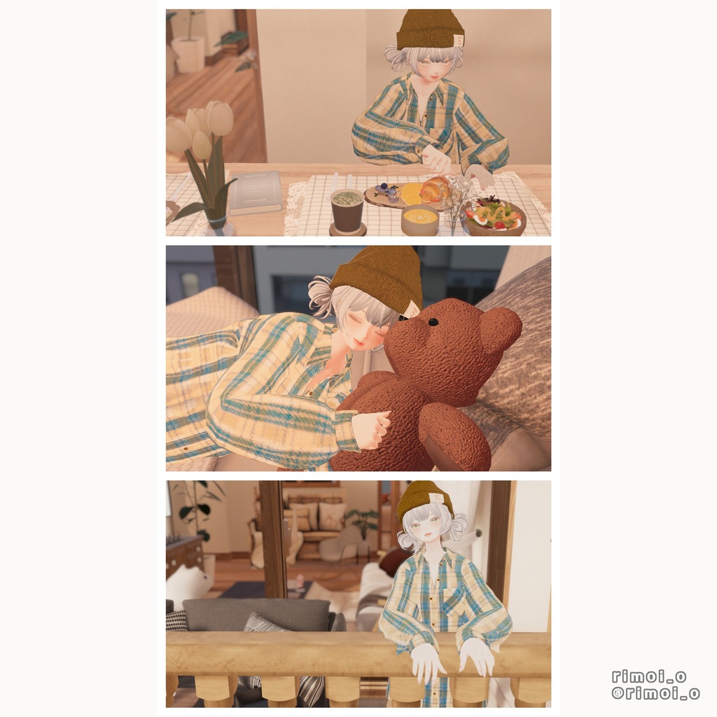 【8アバター対応】ネルシャツ着回しコーデ|リアクロカジュアルセット / Flannel Shirt Outfit【VRChat】