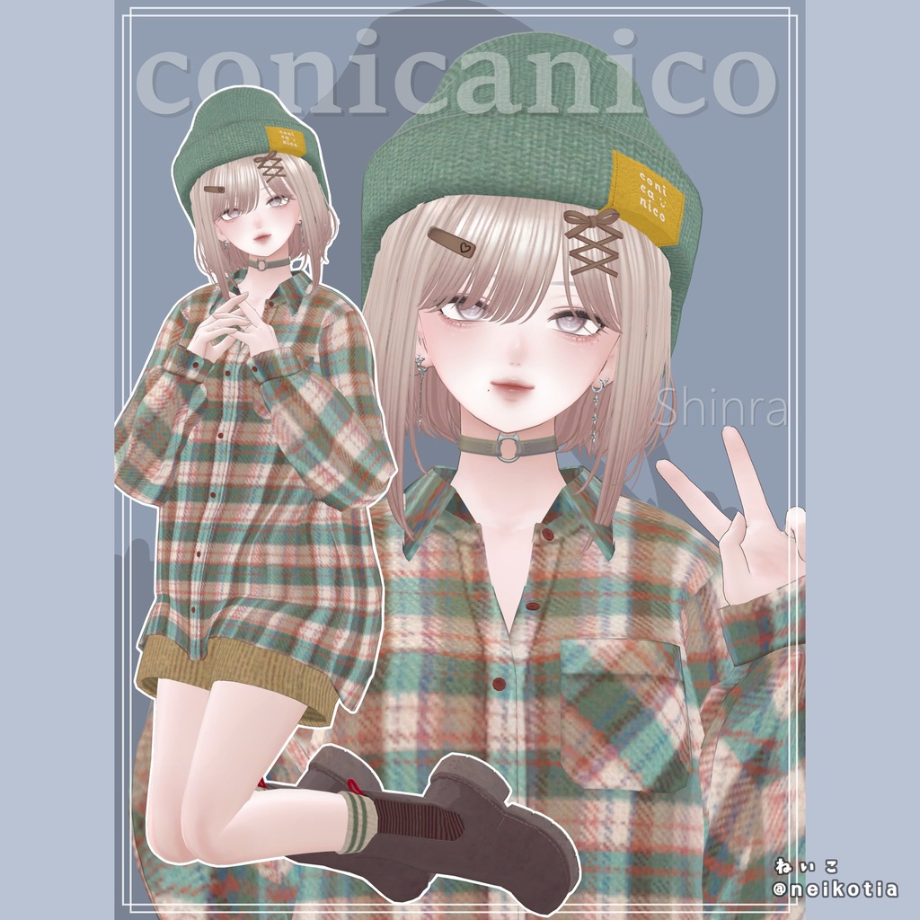【8アバター対応】ネルシャツ着回しコーデ|リアクロカジュアルセット / Flannel Shirt Outfit【VRChat】
