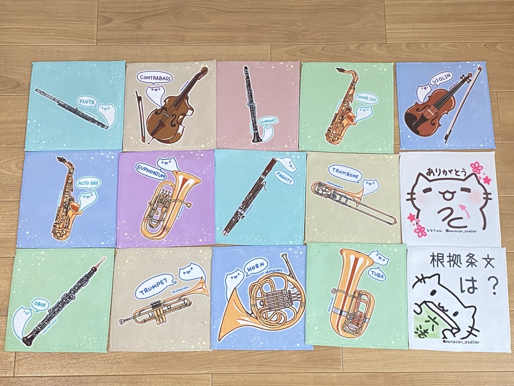 ハンカチタオル【楽器ねこ・論破ねこ・手話ねこ】