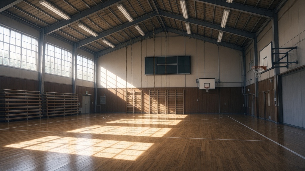 学園背景｜体育館・真昼の強い日差し