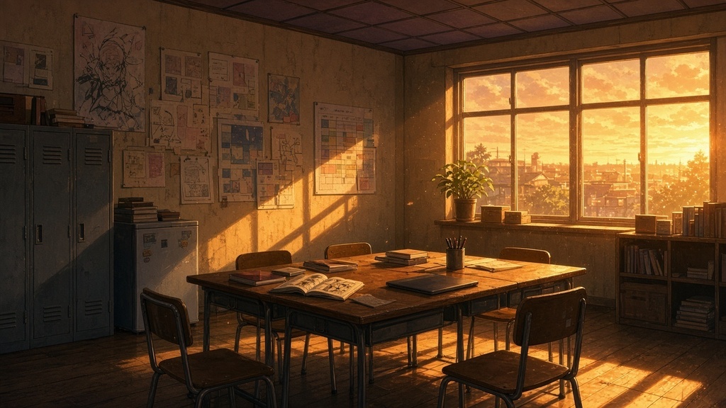 学園背景｜部室・夕暮れ