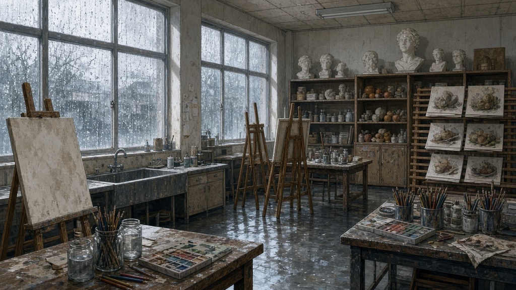 学園背景｜雨の午後の美術室