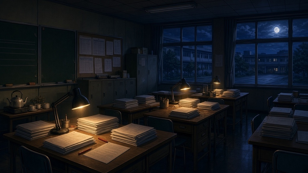 学園背景｜職員室・深夜