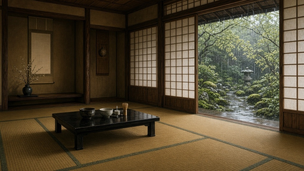 学園背景|茶道室・春の雨の午後