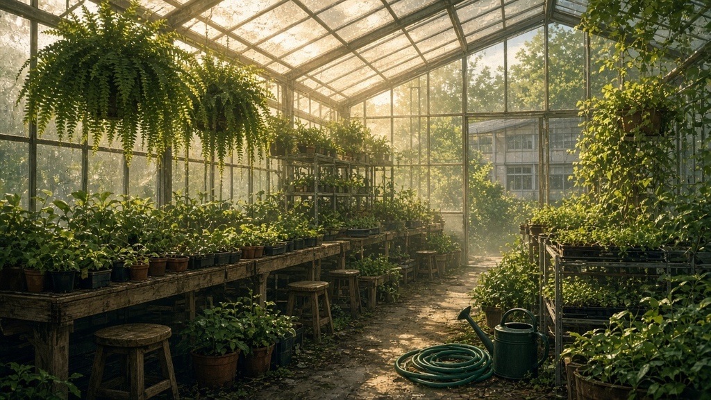 学園背景|温室・真夏の午後